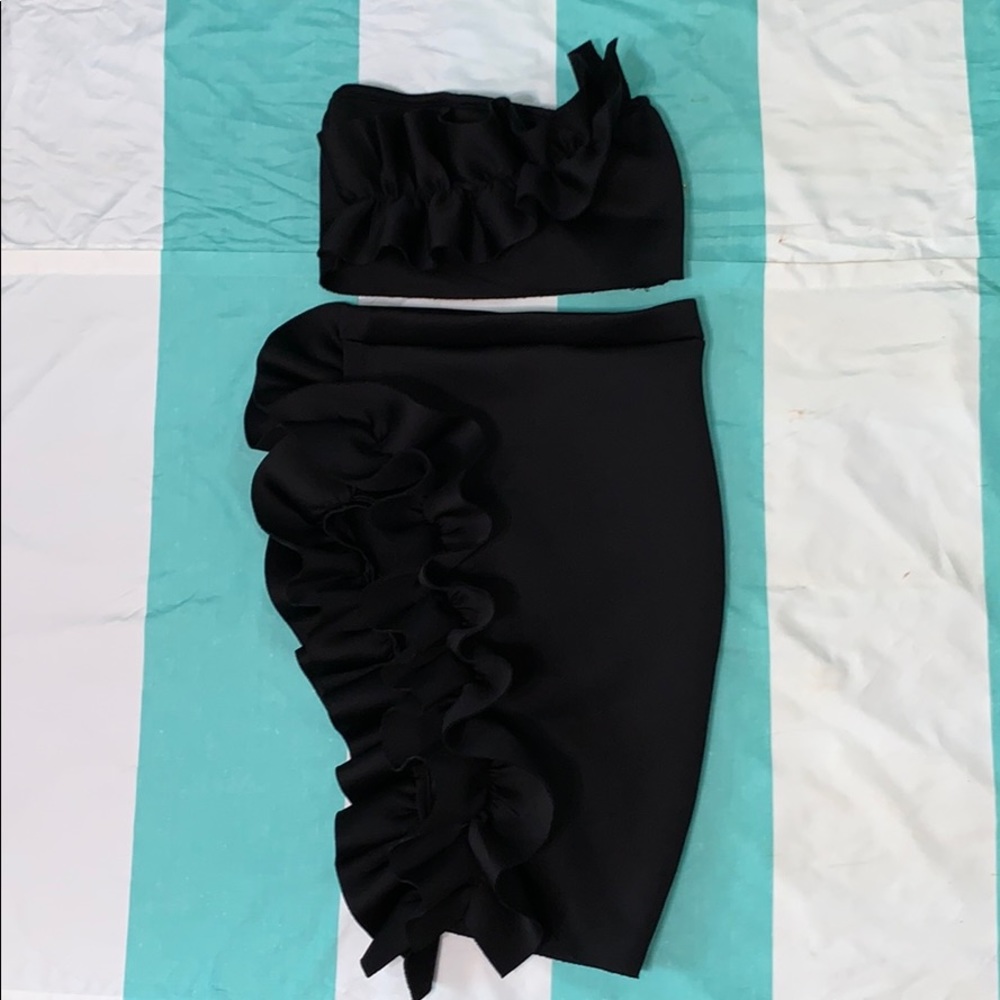 Black ruffled skirt set